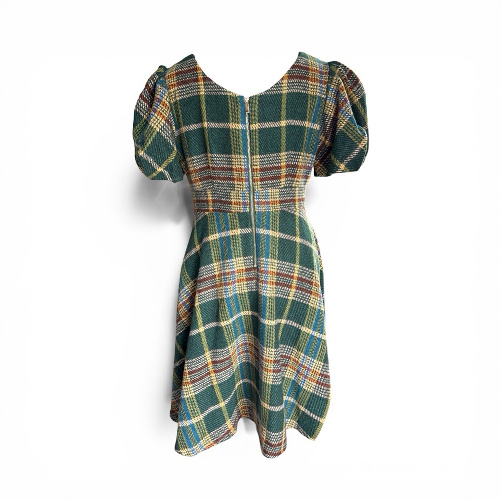 Ivy City Co Green Plaid Puff Sleeve Midi Dress - Picture 3 of 7